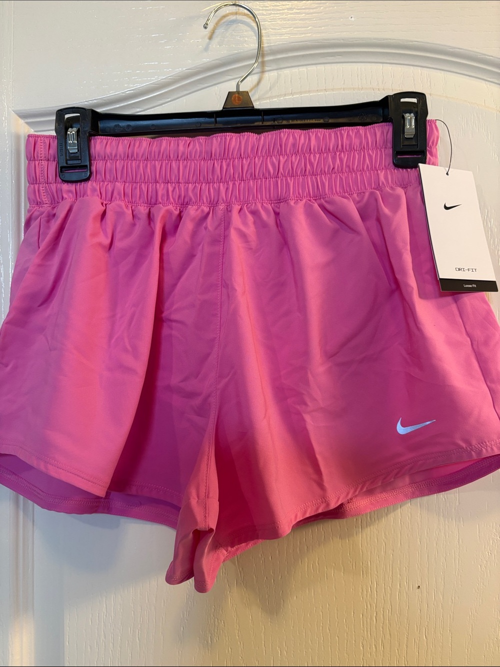 NIKE Women's Pink Athletic Running Shorts with Reflective Swoosh - Picture 2 of 16